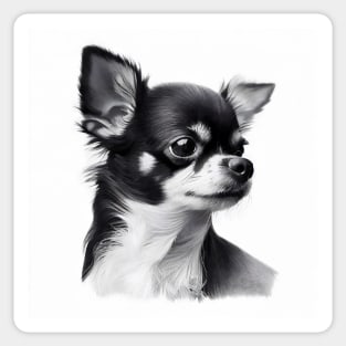 Black and White Watercolor Style Chihuahua Portrait Sticker